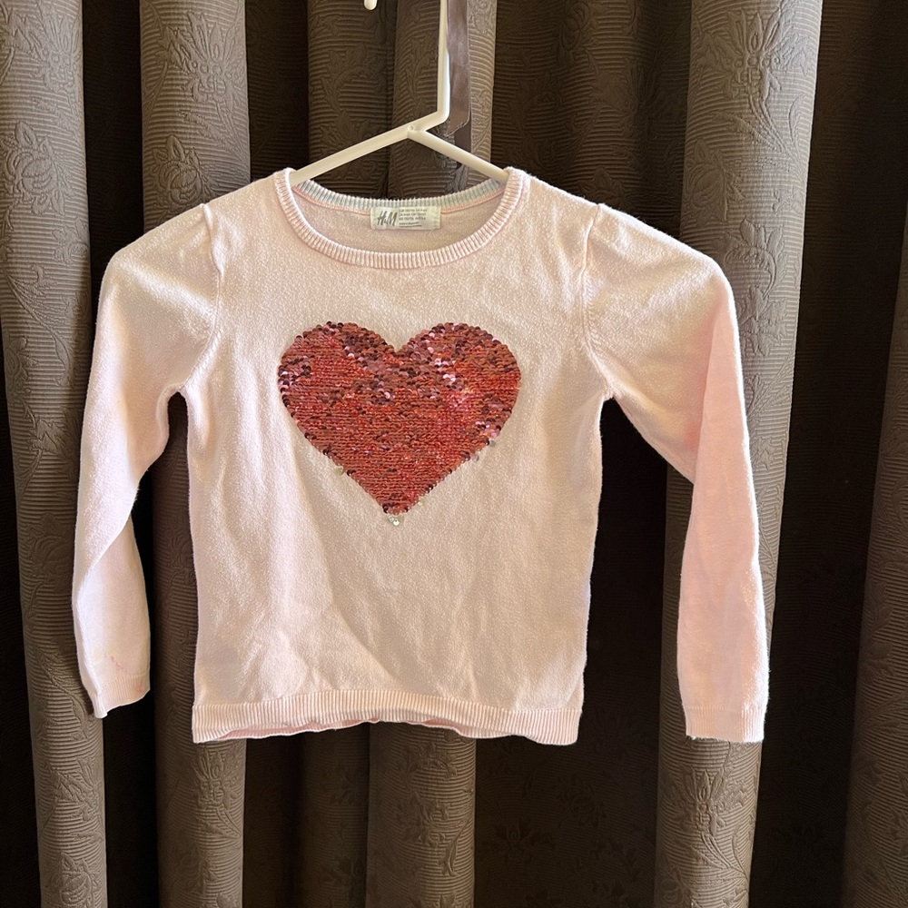 H&M toddlers/little girls pink sequins heart sweater